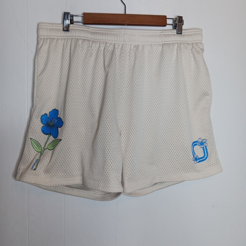 Overtime Tiger Shorts XL Cream Floral Mesh Basketball Outdoor Retro Athleisure